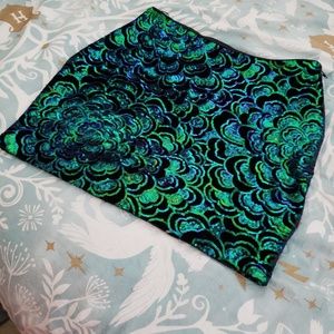 Sequin green/blue floral mini-skirt